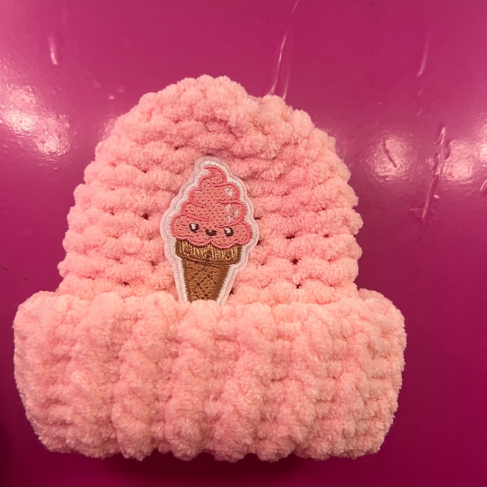 4/25 Pink Ice Cream Knit Beanie for Kids